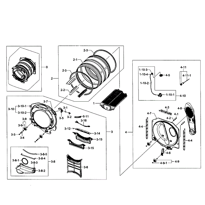 Drum Assembly Diagram and Parts List for DV455GVGSGR AA-01 Samsung Dryer