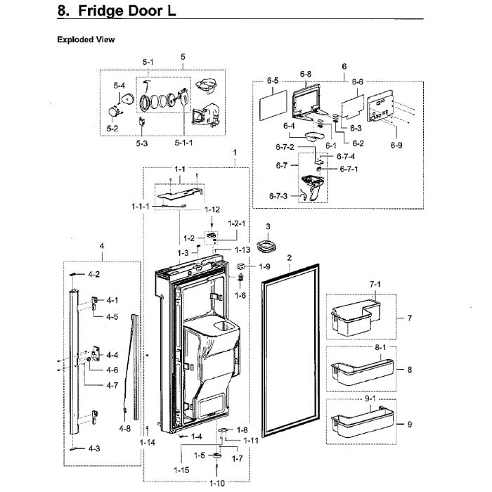 Fridge Door Lt Diagram and Parts List for RF28K9070SG AA-01 Samsung Refrigerator