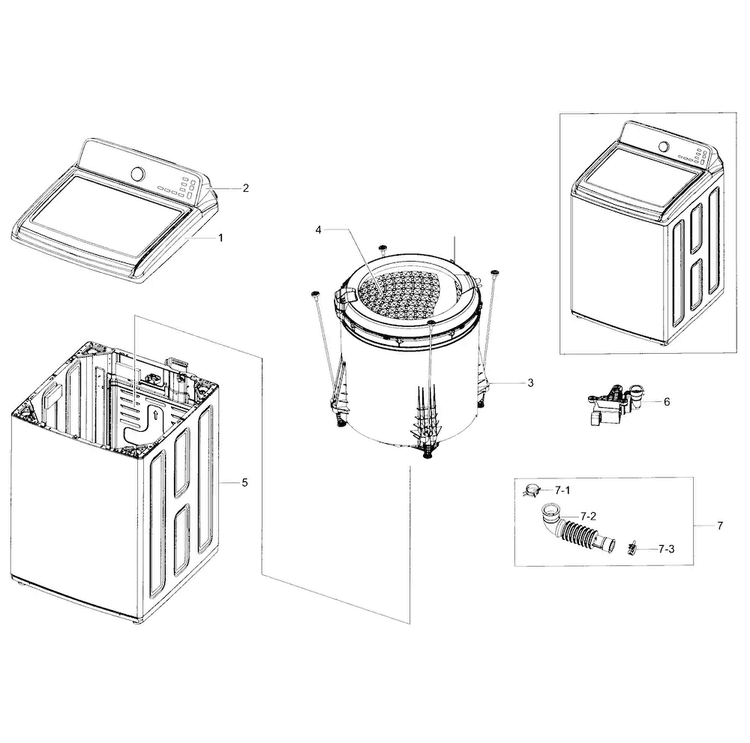 Main Diagram and Parts List for WA45H7200AW A2-0003 Samsung Washer