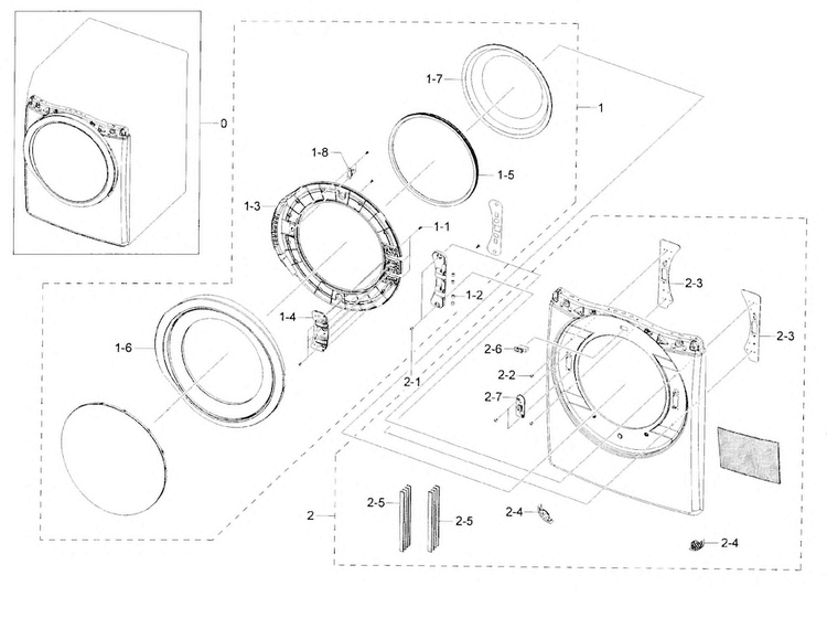 Frame Front & Door Diagram and Parts List for DV42H5400EF A3-0000 Samsung Dryer