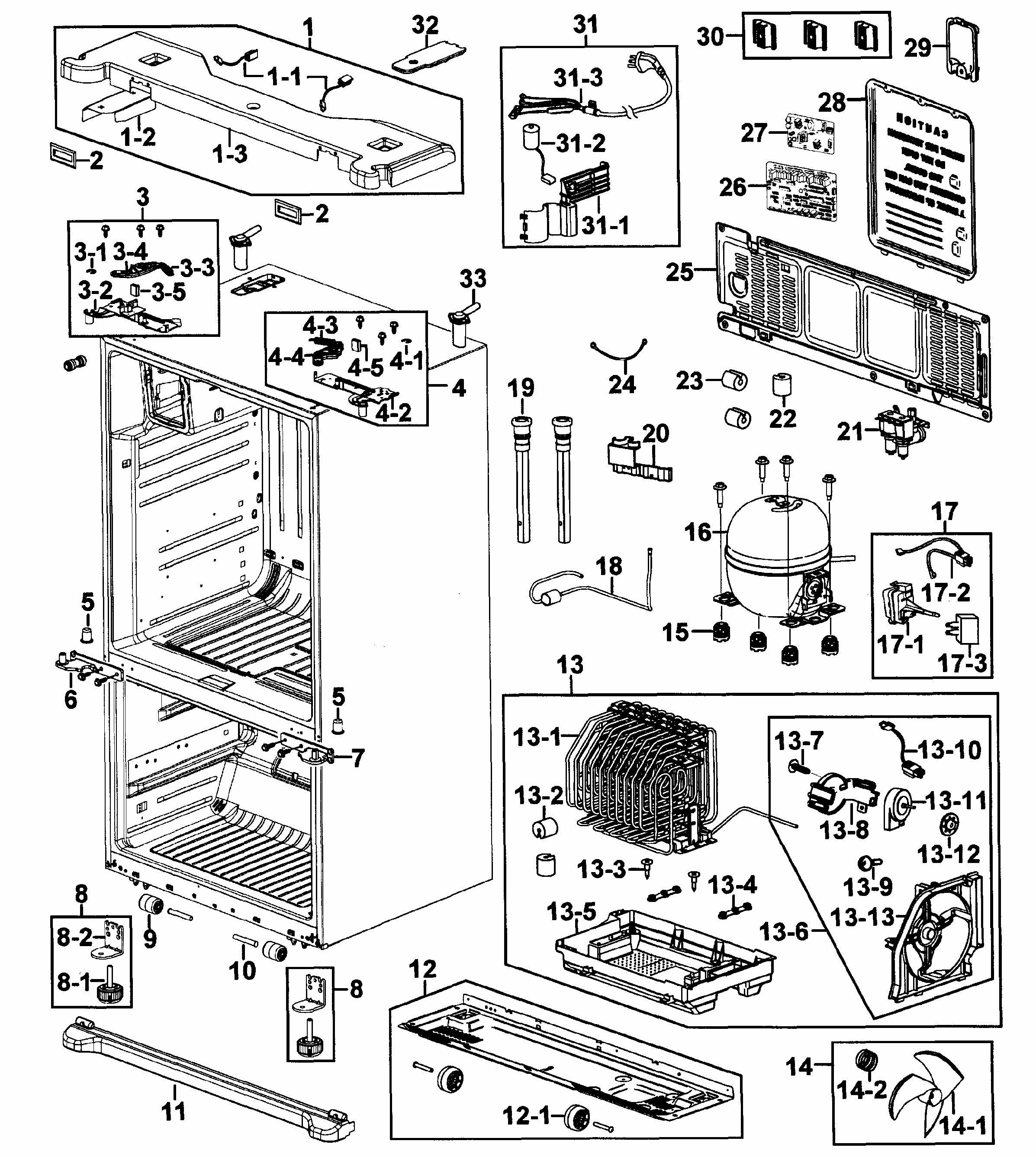 Cabinet Assy Diagram and Parts List for RF267AABP XAA-0000 Samsung Refrigerator
