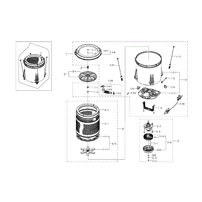Tub Diagram and Parts List for WA422PRHDWR AA-02 Samsung Washer