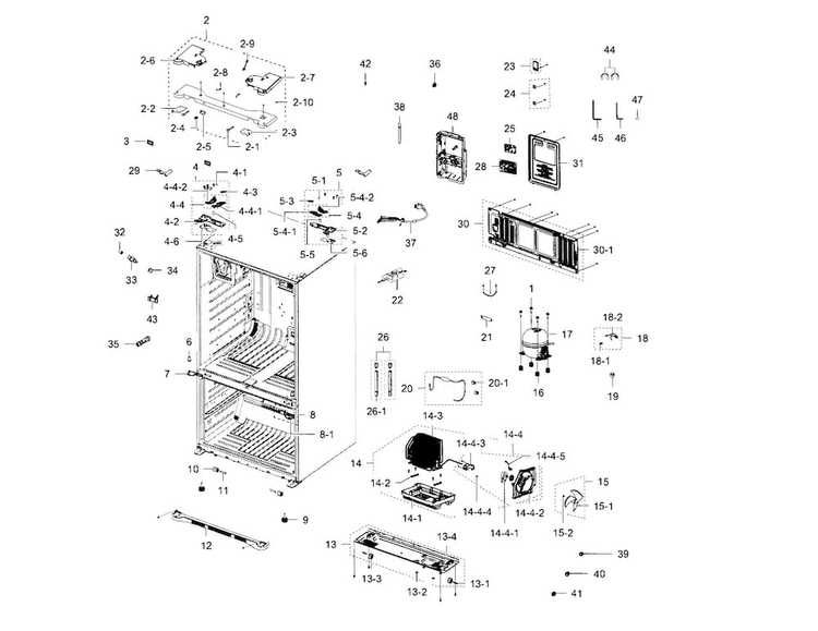 Cabinet Diagram and Parts List for RFG297HDWP XAA-0004 Samsung Refrigerator