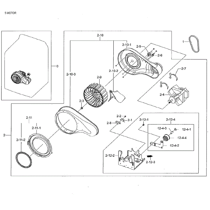 Motor Duct Diagram and Parts List for DV48H7400GW A2-02 Samsung Dryer