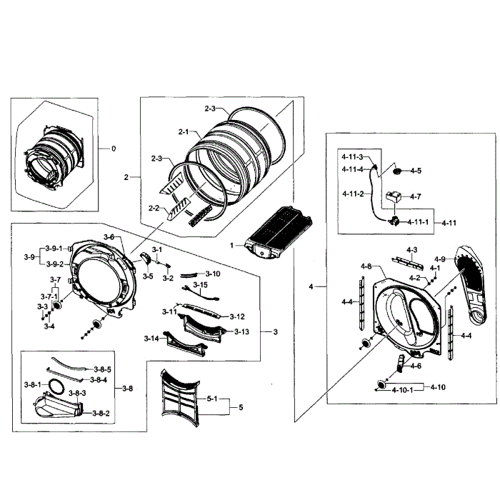 Drum Assembly Diagram and Parts List for DV431AEP XAA-01 Samsung Dryer