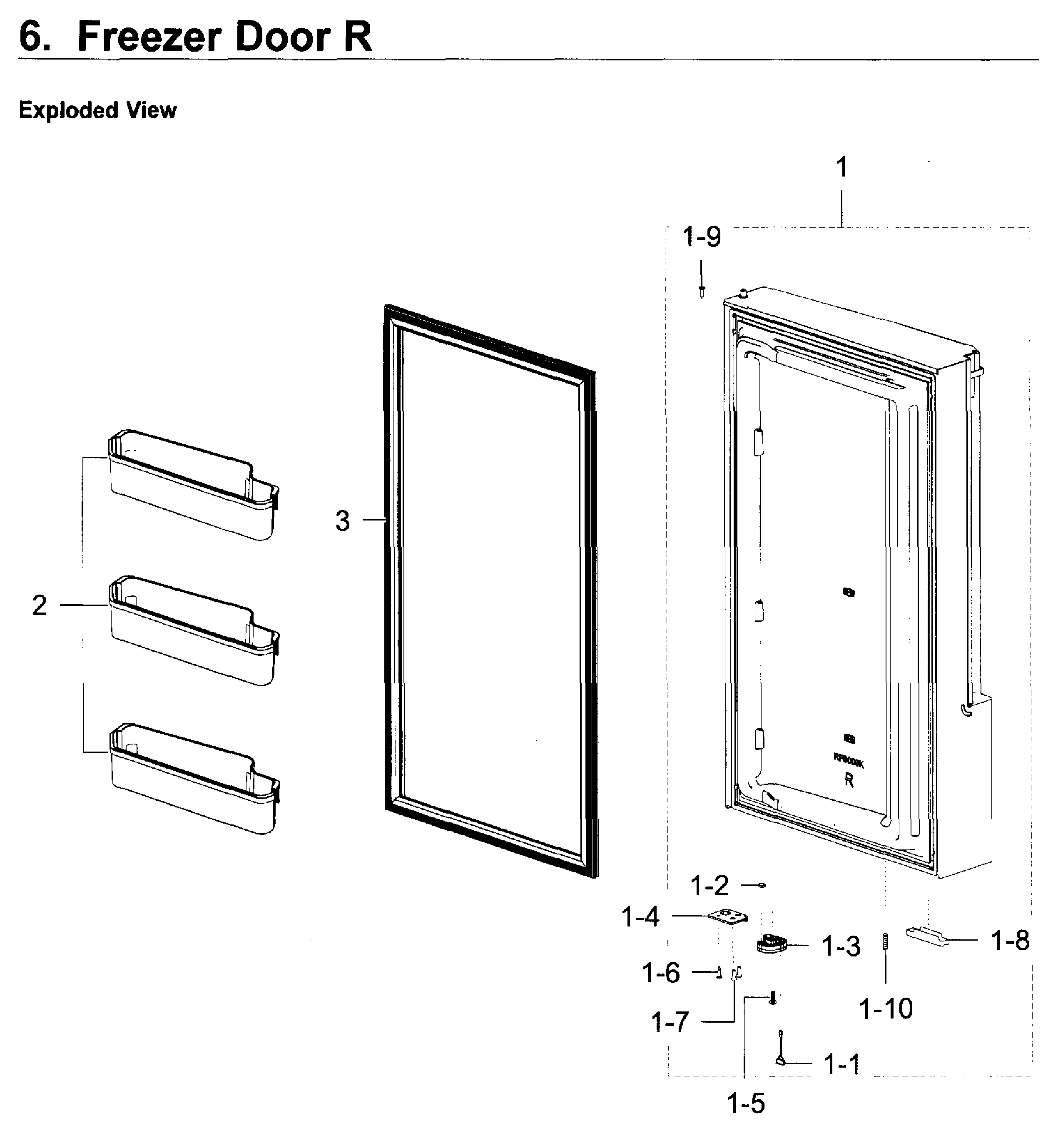 Freezer Door R Diagram and Parts List for RF22K9581SR AA-0001 Samsung Refrigerator