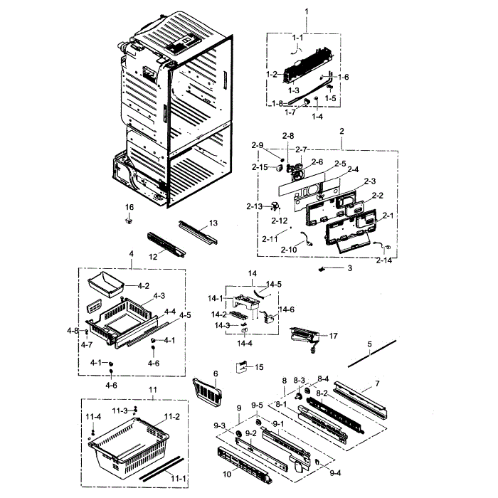 Freezer Diagram and Parts List for RF261BEAESP AA-01 Samsung Refrigerator
