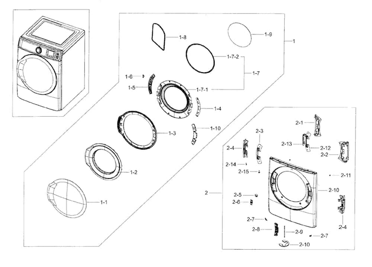 Frame Front & Door Diagram and Parts List for DV56H9100EG A2-0000 Samsung Dryer
