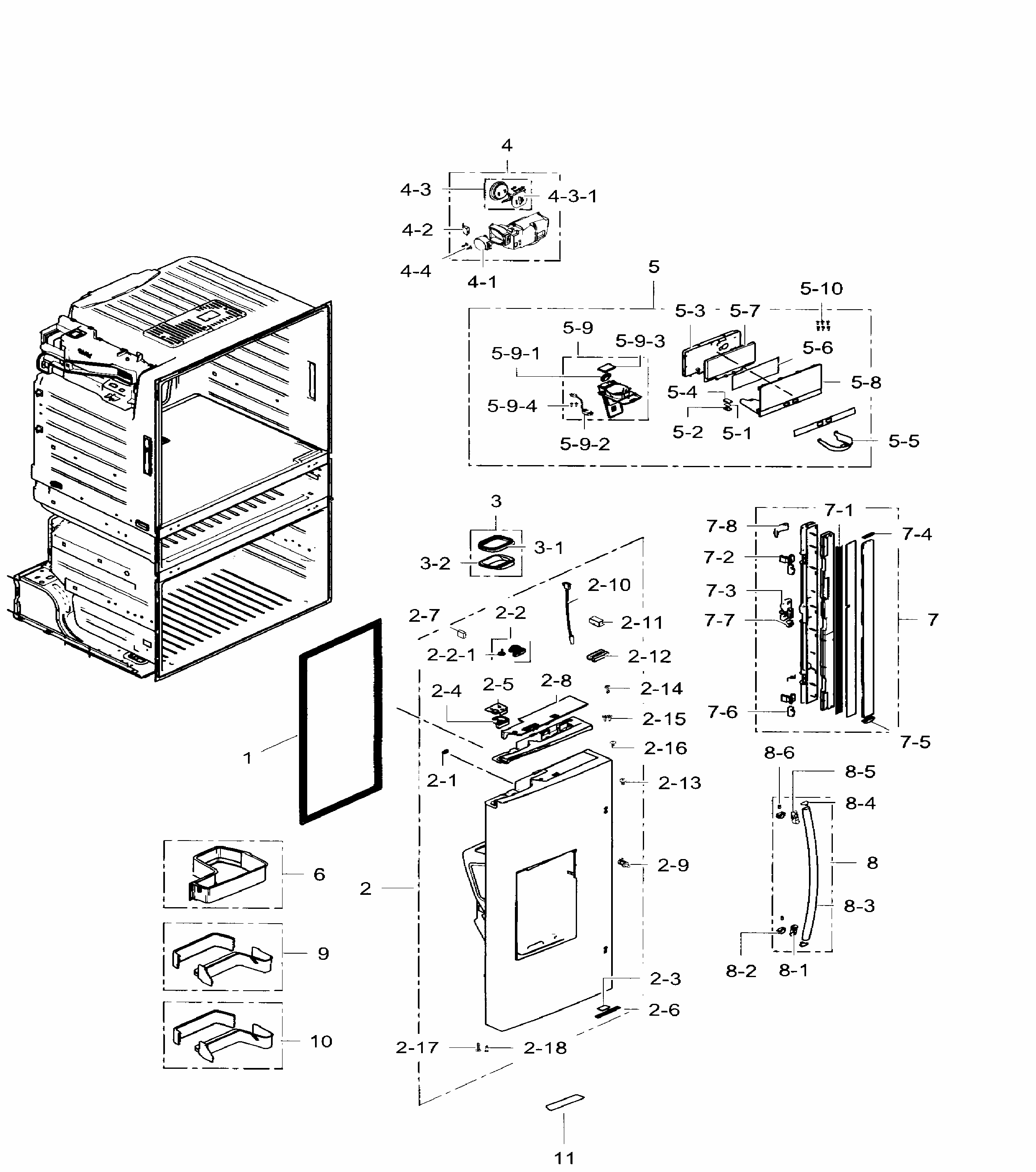 Left Door Diagram and Parts List for RF28HMEDBWW AA-0007 Samsung Refrigerator