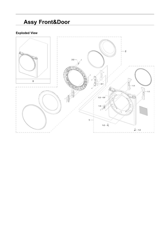 Front/Door Assembly Diagram and Parts List for DVE45R6300V A3-00 Samsung Dryer