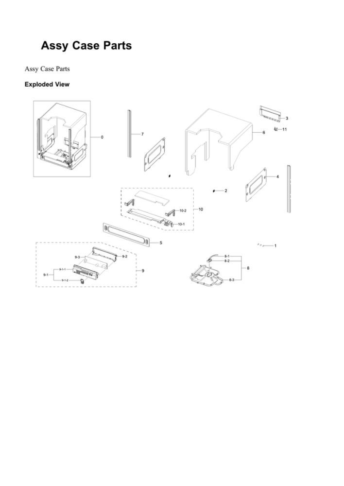Case Parts Assembly Diagram and Parts List for DW80B6060US AA-00 Samsung Dishwasher
