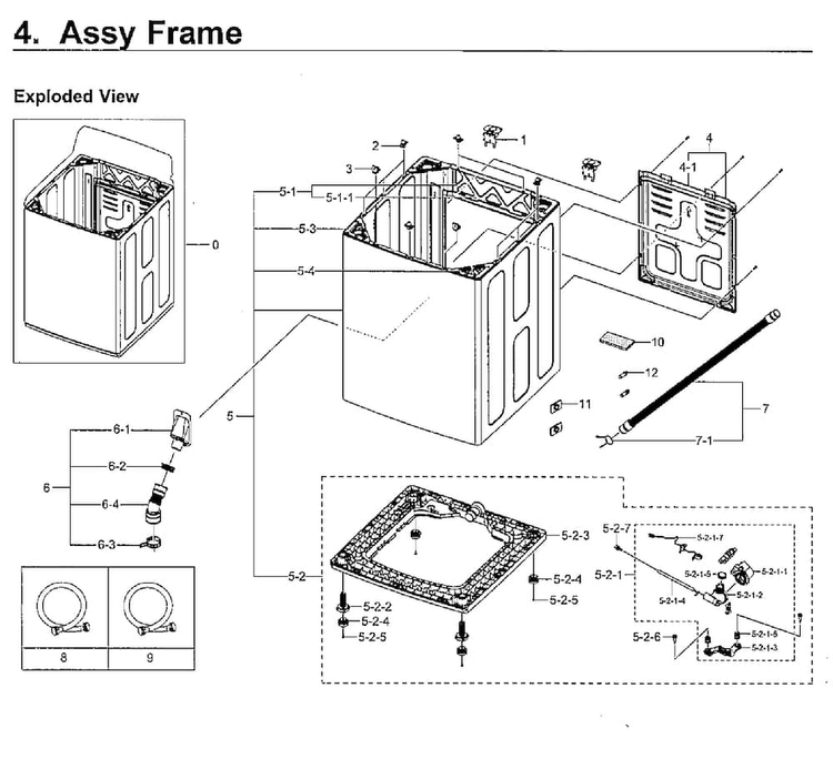 Frame Asy Diagram and Parts List for WA5471ABW XAA-0001 Samsung Washer