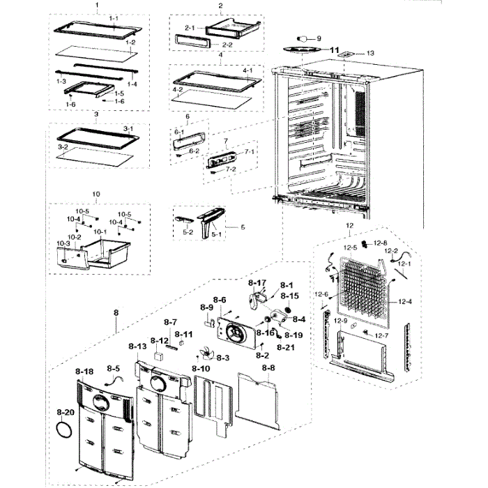 Refrigerator Diagram and Parts List for RF217ABRS XAA-00 Samsung Refrigerator