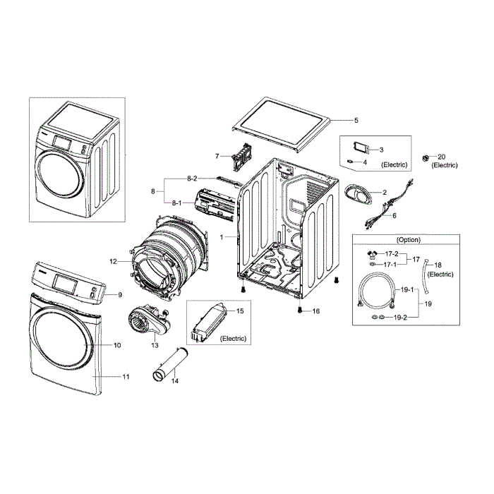 Main Assembly Diagram and Parts List for DV457EVGSGR AA-00 Samsung Dryer