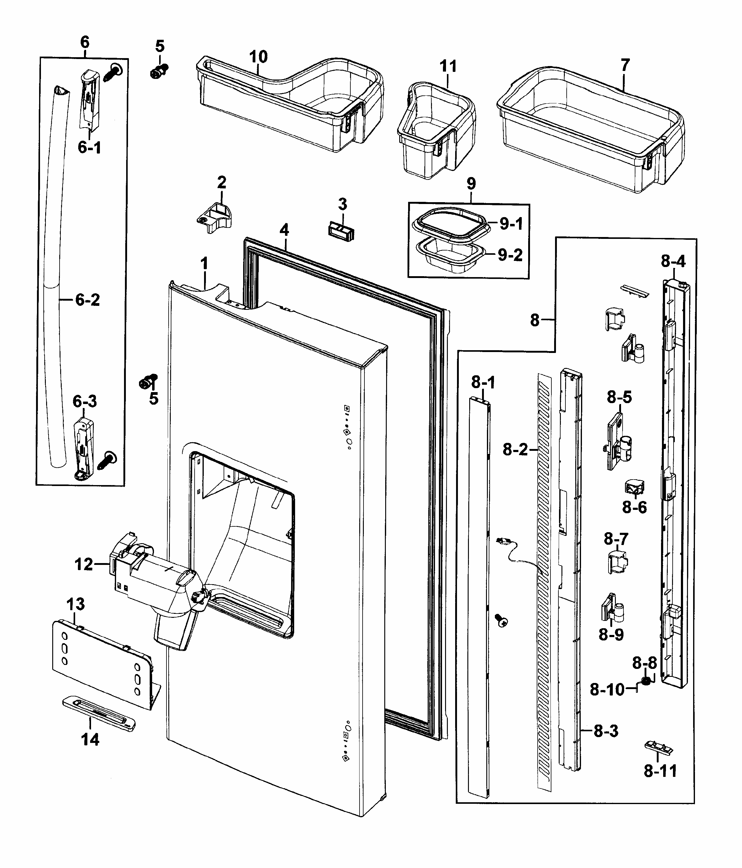 Door Left Diagram and Parts List for RF267HERS XAA-0001 Samsung Refrigerator