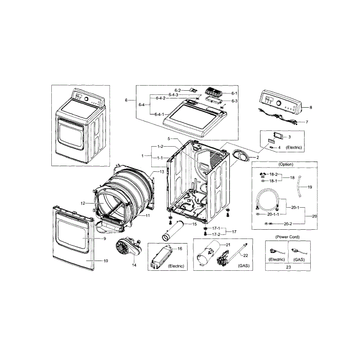 Main Assembly Diagram and Parts List for DV5471AGP XAA-03 Samsung Dryer