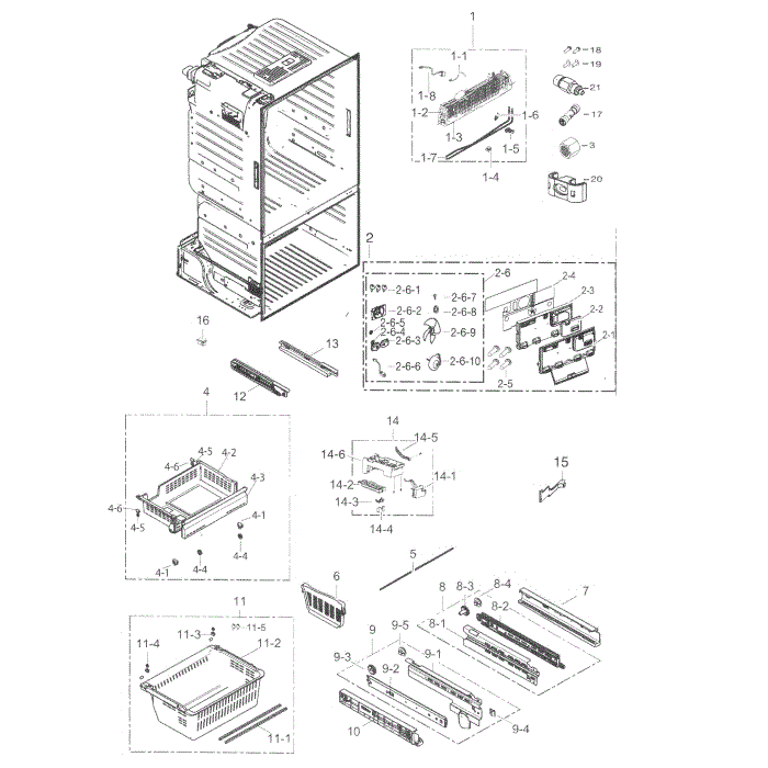 Freezer Diagram and Parts List for RF263BEAEBC AA-02 Samsung Refrigerator