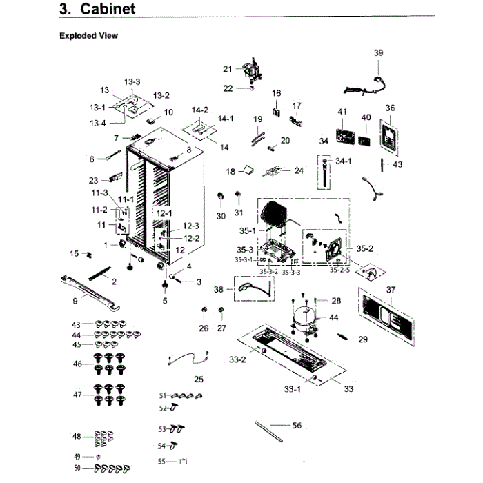 Cabinet Diagram and Parts List for RS25H5121SR AA-02 Samsung Refrigerator
