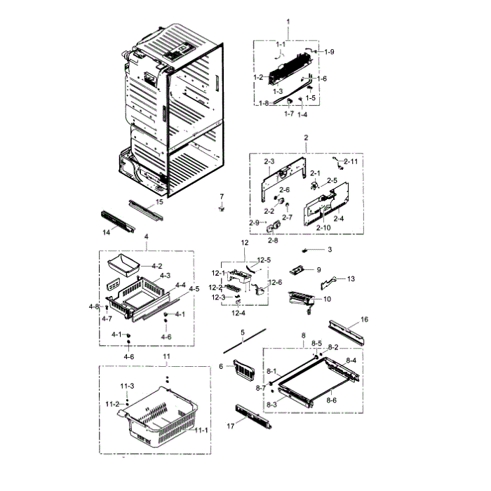Freezer Diagram and Parts List for RF323TEDBBC AA-04 Samsung Refrigerator