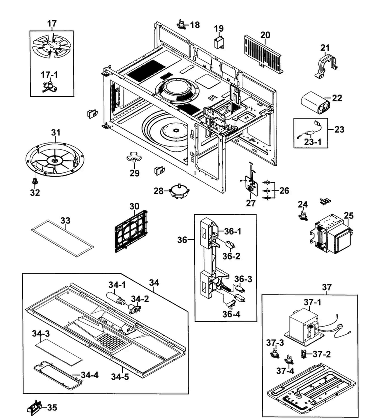 Cabinet 2 Diagram and Parts List for SMH9151ST XAA-0000 Samsung Microwave