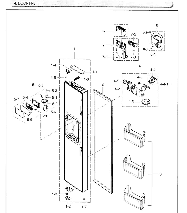 Door-freezer Diagram and Parts List for RH25H5611SG AA-0001 Samsung Refrigerator