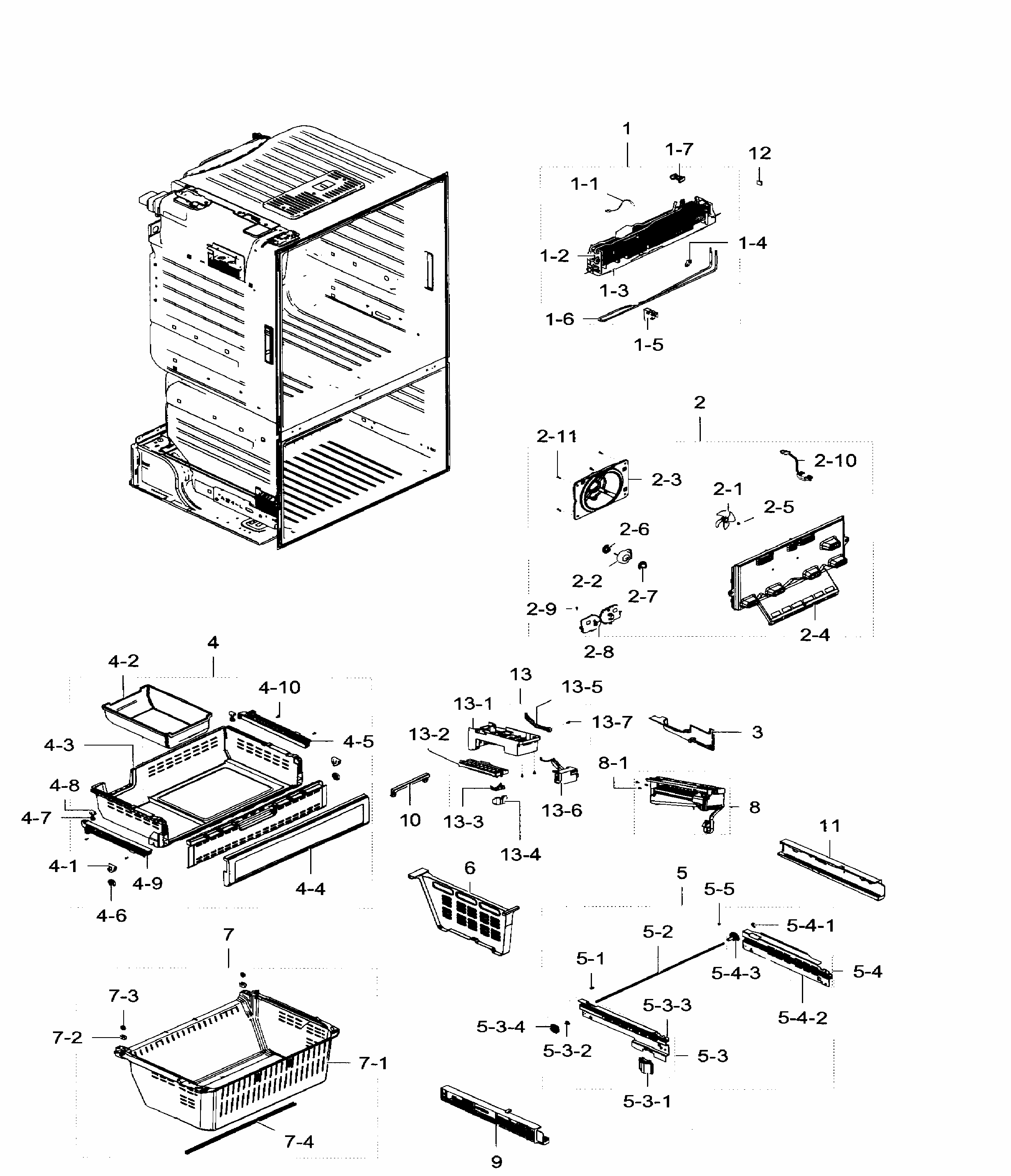 Freezer Diagram and Parts List for RF28HFEDTBC AA-0007 Samsung Refrigerator