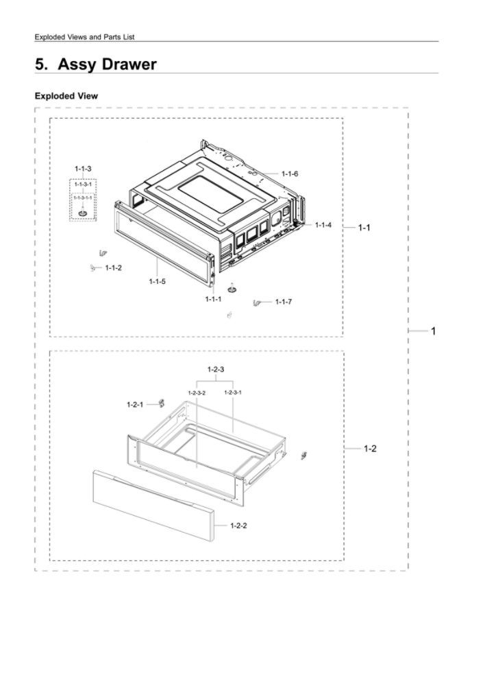 Drawer Assembly Diagram and Parts List for NE59R4321SS AA-00 Samsung Range