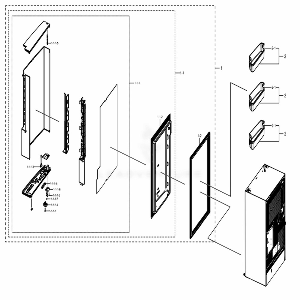 Freezer Door L Diagram and Parts List for RF22K9381SR (AA)(0005) Samsung Refrigerator