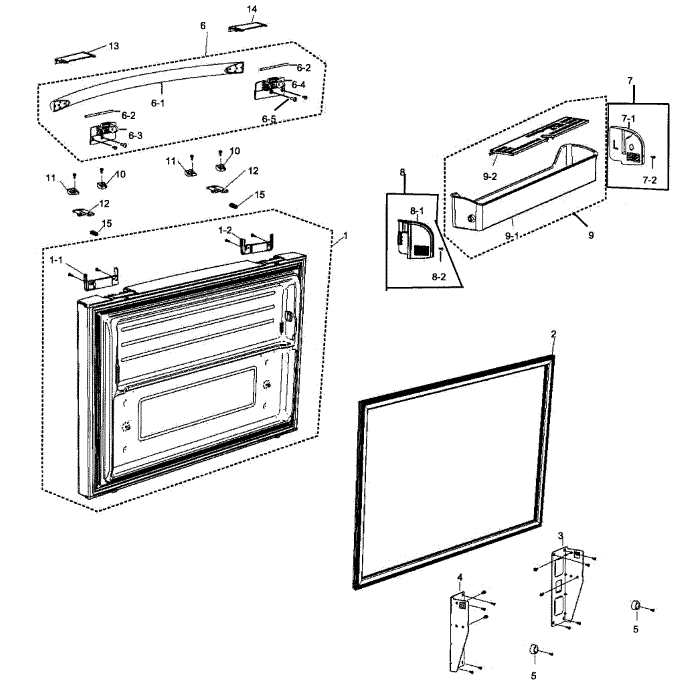 Freezer Door Diagram and Parts List for RF266AEWP XAA-00 Samsung Refrigerator