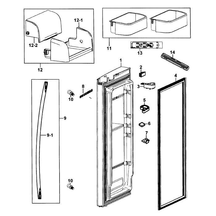 Door Right Diagram and Parts List for RF266AZRS XAA-00 Samsung Refrigerator