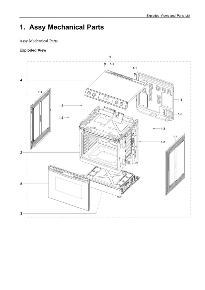 Mechanical Parts Assembly Diagram and Parts List for NE63T8311SS AA-06 Samsung Range