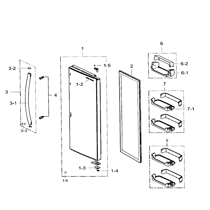 Right Door Diagram and Parts List for RS265TDRS XAA-01 Samsung Refrigerator