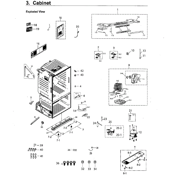 Cabinet Diagram and Parts List for RF220NCTASG AA-00 Samsung Refrigerator