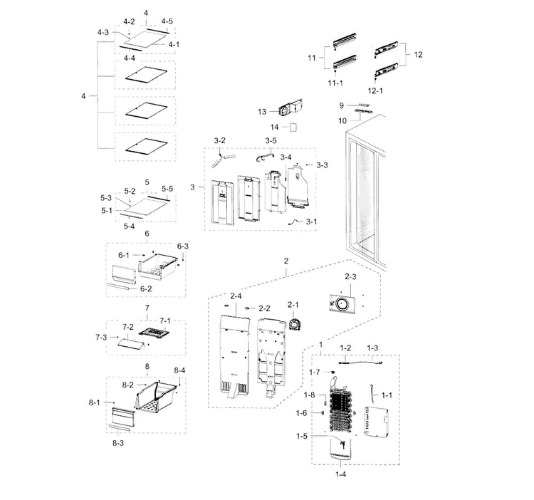Freezer Diagram and Parts List for RH30H9500SR AA-0000 Samsung Refrigerator