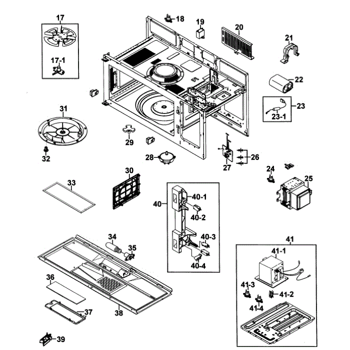 Cabinet 2 Diagram and Parts List for SMH9151B XAA-00 Samsung Microwave Oven Combo