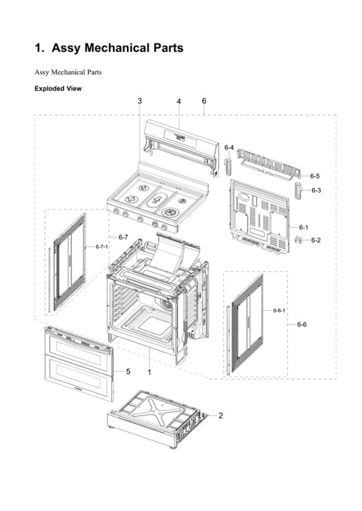 Mechanical Parts Assembly Diagram and Parts List for NX60A6751SG AA-00 Samsung Range