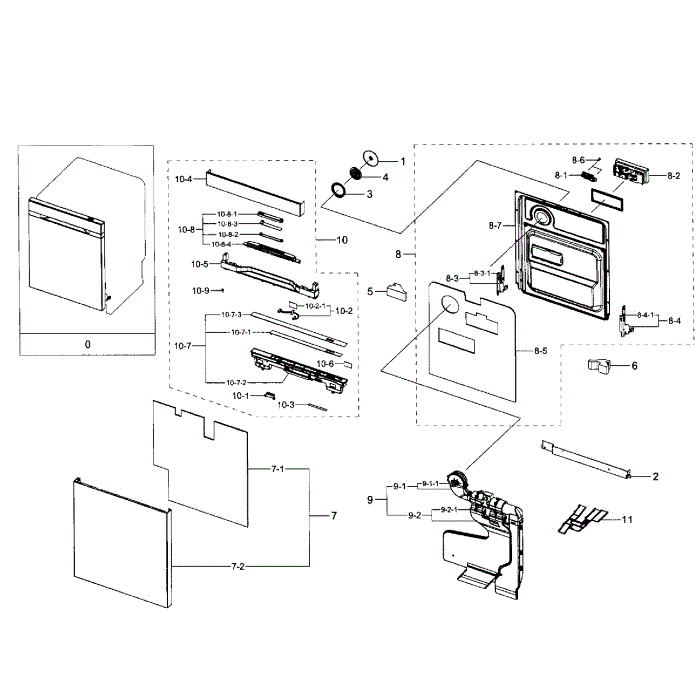 Door Diagram and Parts List for DW80J9945US AA-01 Samsung Dishwasher