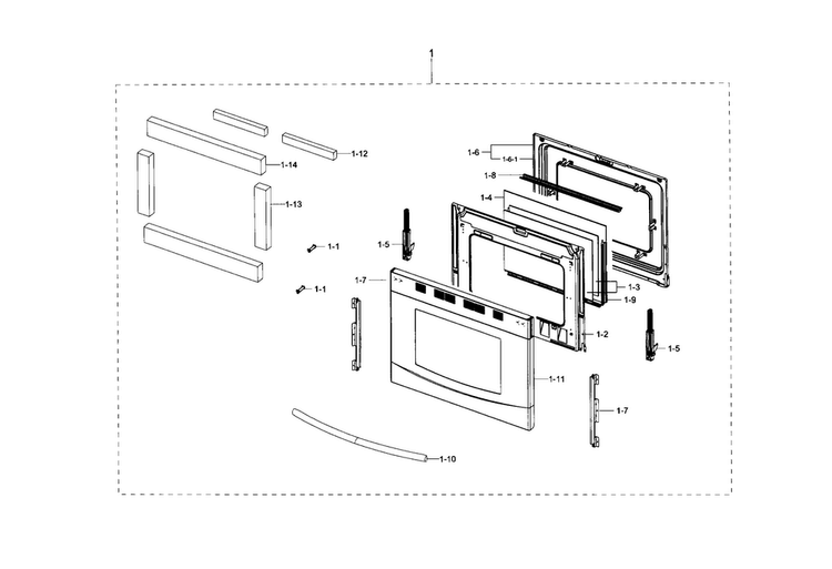 Door Diagram and Parts List for NX583G0VBWW AA-0002 Samsung Range