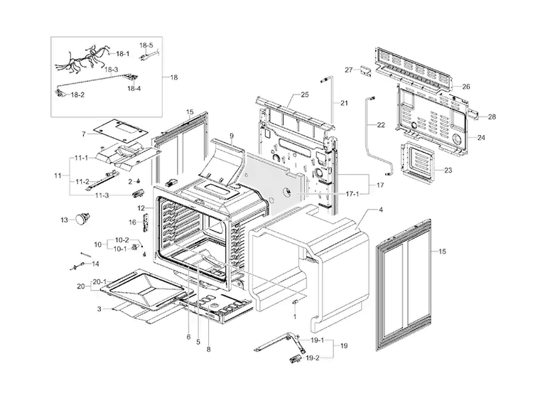 Cavity Diagram and Parts List for NX58F5500SB AA-0000 Samsung Range