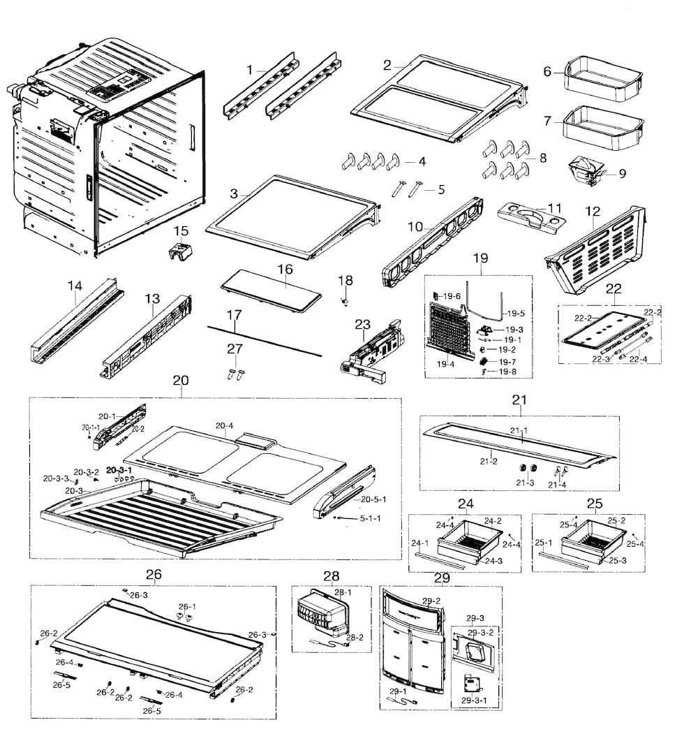 Fridge Diagram and Parts List for RF260BEAESR AA-0000 Samsung Refrigerator