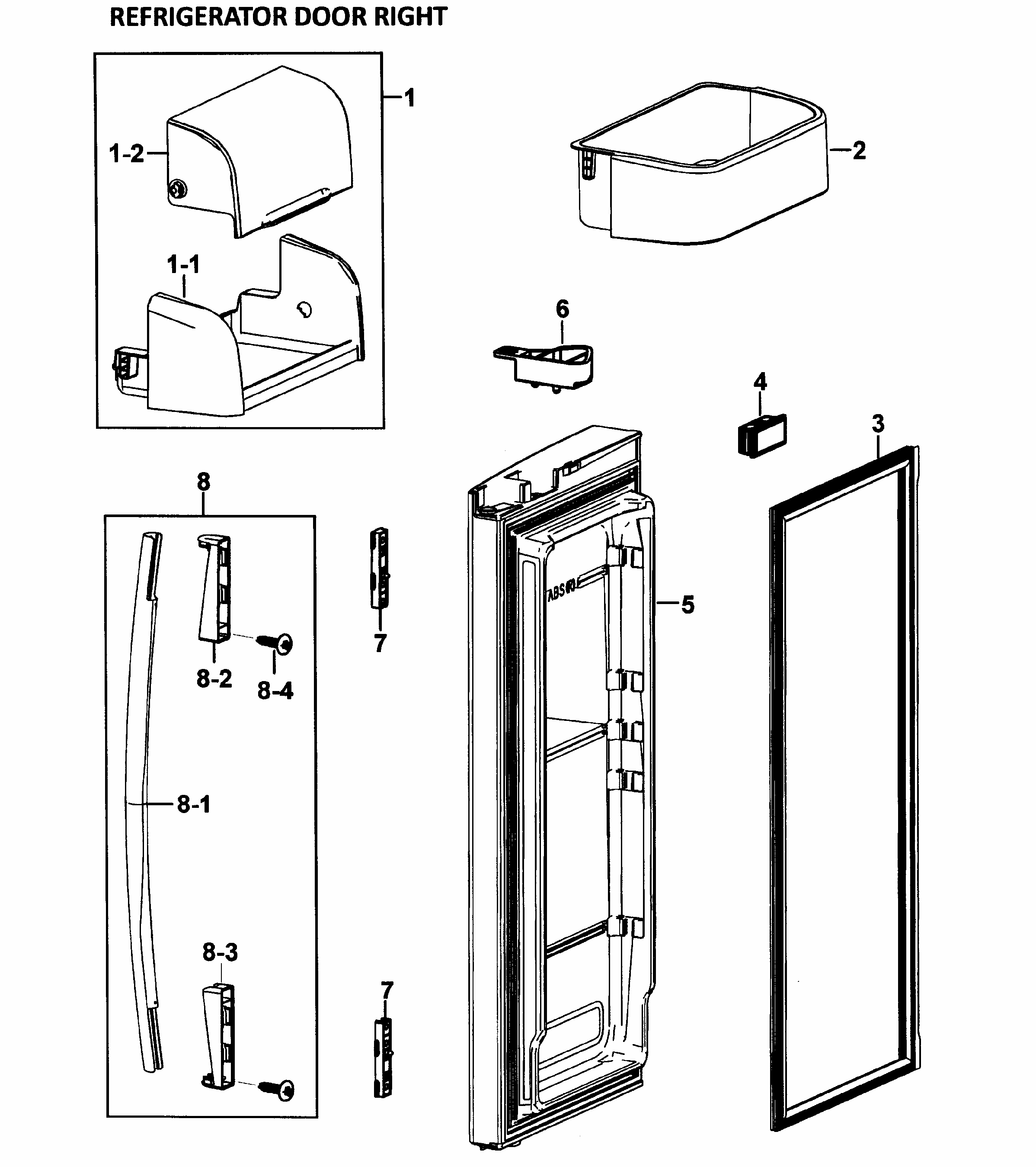 Right Door Diagram and Parts List for RF266AASH XAA-0000 Samsung Refrigerator