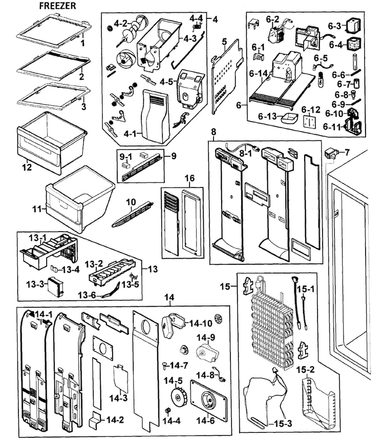 Freezer Diagram and Parts List for RS277ACBP XAA-0000 Samsung Refrigerator