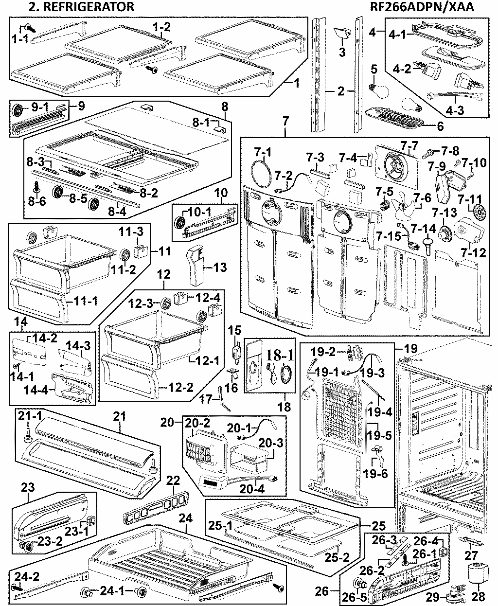 Refrigerator Diagram and Parts List for RF266ADPN XAA-0000 Samsung Refrigerator