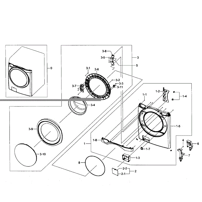Front Assembly Diagram and Parts List for WF457ARGSGR AA-02 Samsung Washer