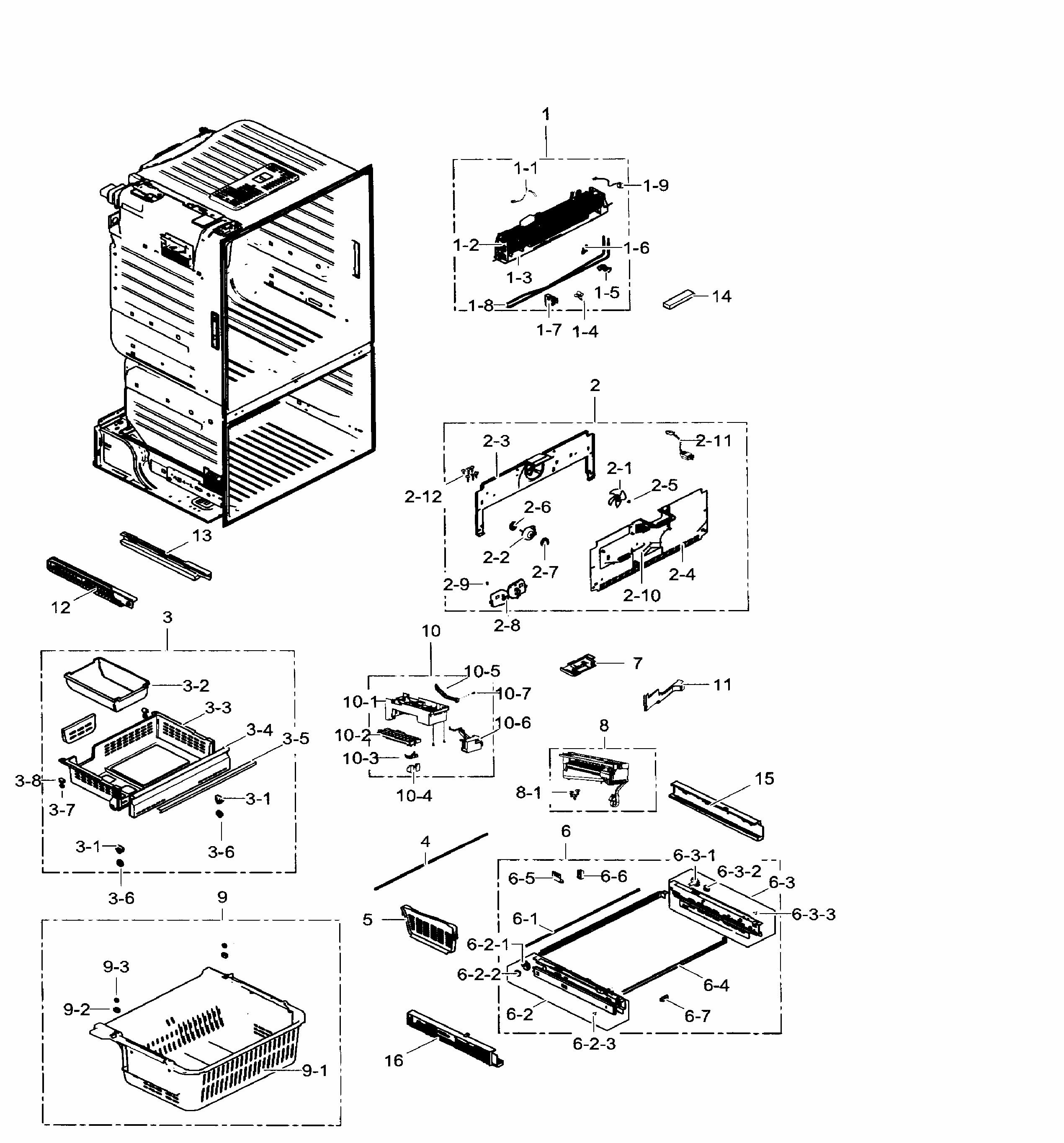 Freezer Diagram and Parts List for RF30HDEDTSR AA-0008 Samsung Refrigerator