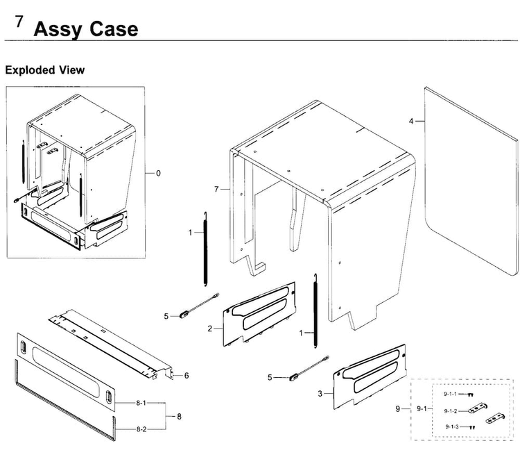 Case Diagram and Parts List for DW80K5050UB AA-0000 Samsung Dishwasher
