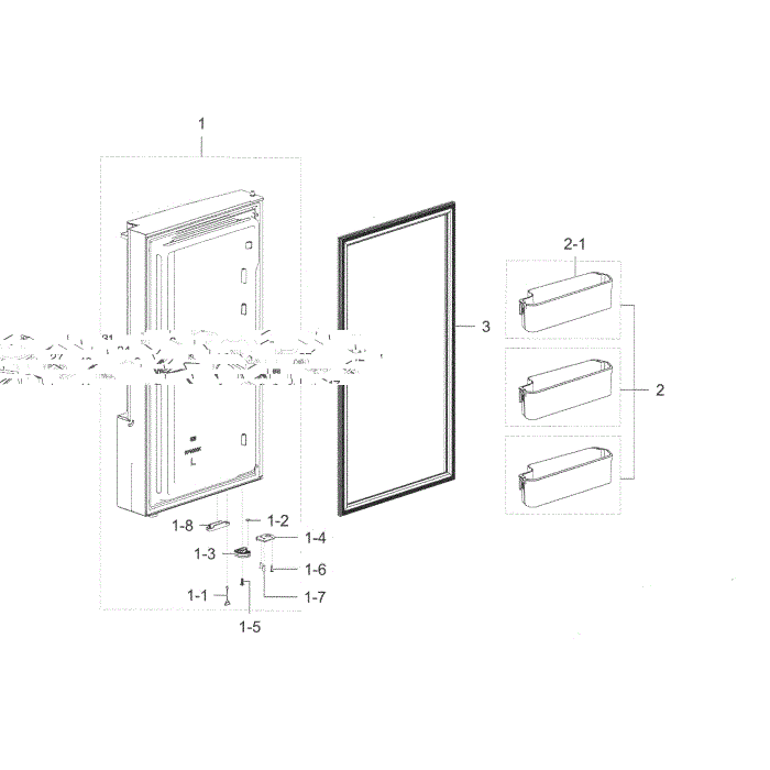 Freezer Door L Diagram and Parts List for RF28K9070SR AA-00 Samsung Refrigerator
