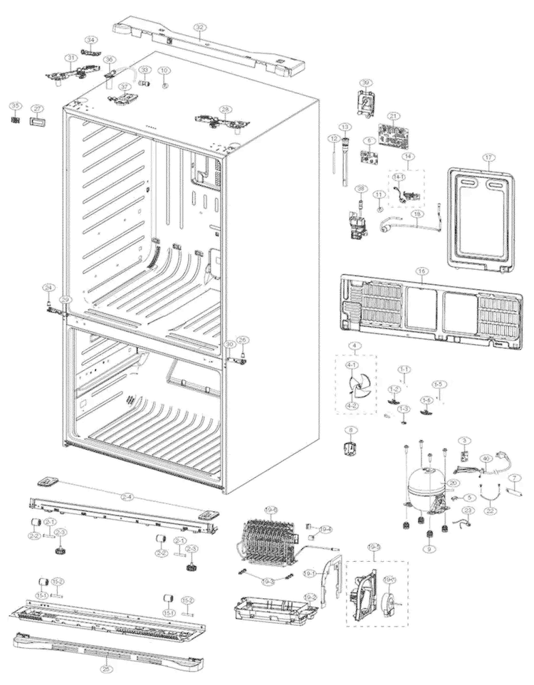 Cabinet Parts Diagram and Parts List for RF4287HAWP XAA-0000 Samsung Refrigerator