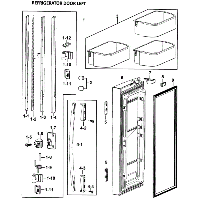 Left Door Diagram and Parts List for RF265ABBP XAA-00 Samsung Refrigerator