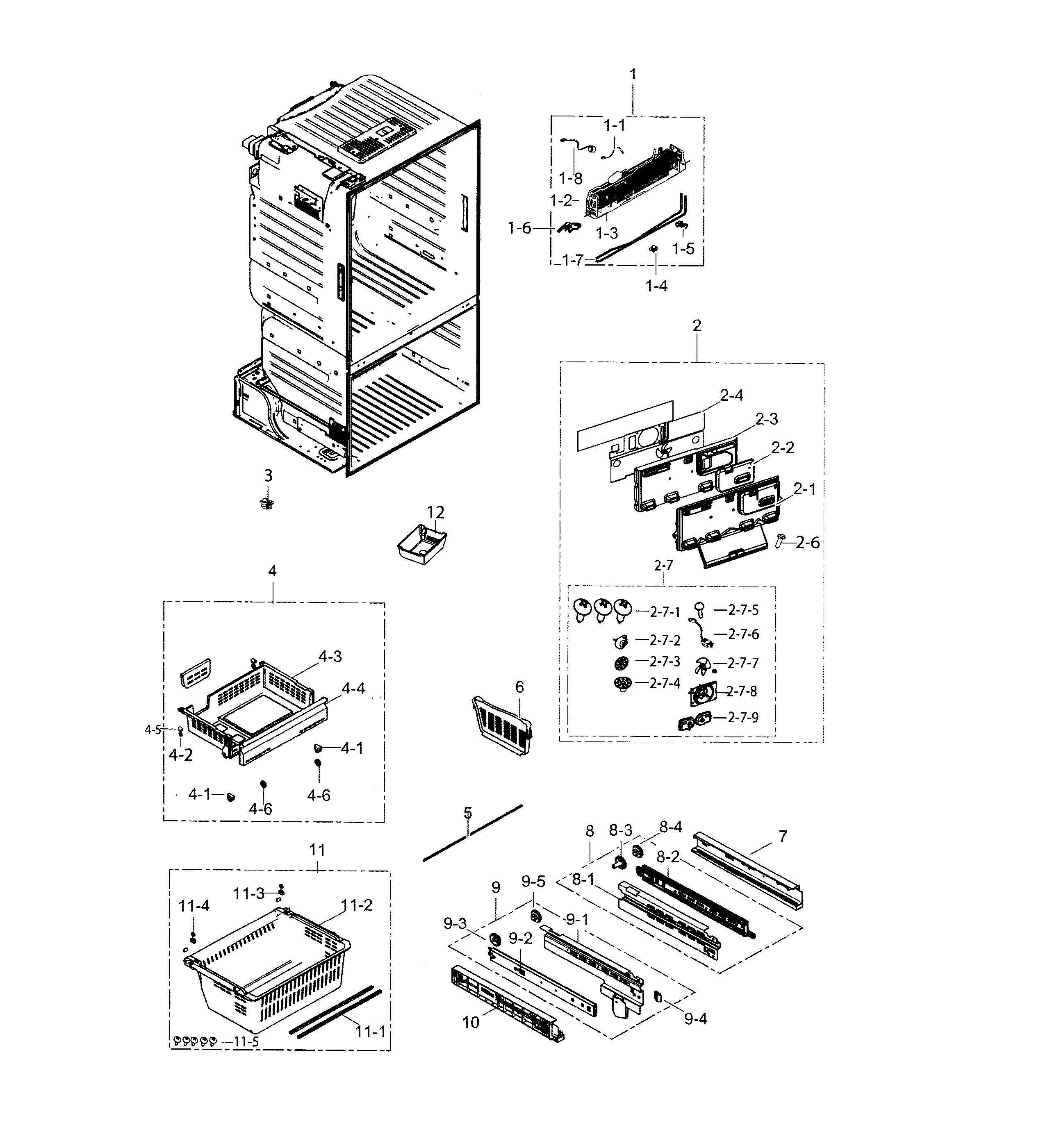 Freezer Diagram and Parts List for RF26HFPNBSR AA-0000 Samsung Refrigerator